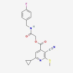 molecular formula C20H18FN3O3S B2913306 {[(4-Fluorophenyl)methyl]carbamoyl}methyl 3-cyano-6-cyclopropyl-2-(methylsulfanyl)pyridine-4-carboxylate CAS No. 1110927-14-4