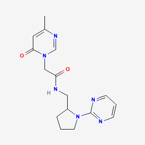 molecular formula C16H20N6O2 B2913309 2-(4-methyl-6-oxo-1,6-dihydropyrimidin-1-yl)-N-{[1-(pyrimidin-2-yl)pyrrolidin-2-yl]methyl}acetamide CAS No. 2097933-90-7