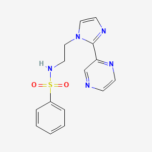 molecular formula C15H15N5O2S B2913325 N-(2-(2-(pyrazin-2-yl)-1H-imidazol-1-yl)ethyl)benzenesulfonamide CAS No. 2034234-52-9