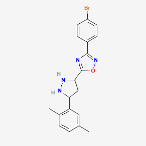 molecular formula C19H15BrN4O B2913331 3-(4-Bromophenyl)-5-[5-(2,5-dimethylphenyl)pyrazolidin-3-yl]-1,2,4-oxadiazole CAS No. 1239712-64-1