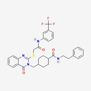 4-((4-oxo-2-((2-oxo-2-((3-(trifluoromethyl)phenyl)amino)ethyl)thio)quinazolin-3(4H)-yl)methyl)-N-phenethylcyclohexanecarboxamide
