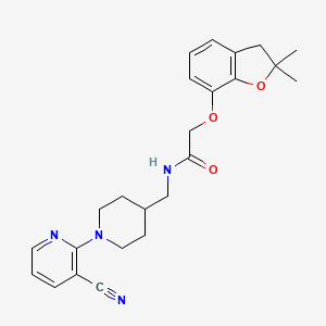 molecular formula C24H28N4O3 B2913339 N-((1-(3-cyanopyridin-2-yl)piperidin-4-yl)methyl)-2-((2,2-dimethyl-2,3-dihydrobenzofuran-7-yl)oxy)acetamide CAS No. 2034589-41-6