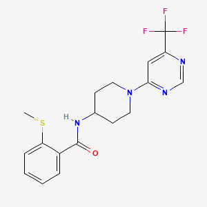 molecular formula C18H19F3N4OS B2913361 2-(甲硫基)-N-(1-(6-(三氟甲基)嘧啶-4-基)哌啶-4-基)苯甲酰胺 CAS No. 2034262-63-8