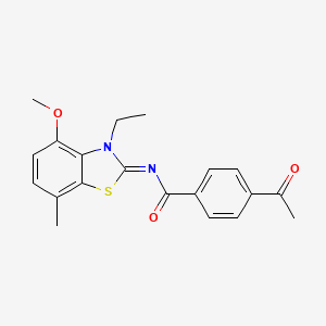 molecular formula C20H20N2O3S B2913373 4-acetyl-N-(3-ethyl-4-methoxy-7-methyl-1,3-benzothiazol-2-ylidene)benzamide CAS No. 868369-50-0