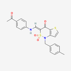 molecular formula C23H20N2O4S2 B2913387 (3Z)-3-{[(4-acetylphenyl)amino]methylene}-1-(4-methylbenzyl)-1H-thieno[3,2-c][1,2]thiazin-4(3H)-one 2,2-dioxide CAS No. 894677-04-4