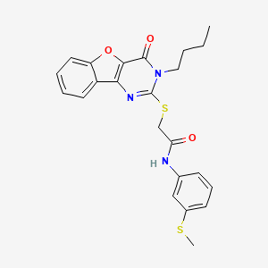 molecular formula C23H23N3O3S2 B2913399 2-({5-butyl-6-oxo-8-oxa-3,5-diazatricyclo[7.4.0.0^{2,7}]trideca-1(9),2(7),3,10,12-pentaen-4-yl}sulfanyl)-N-[3-(methylsulfanyl)phenyl]acetamide CAS No. 899754-28-0