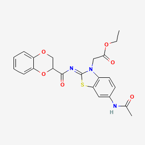 molecular formula C22H21N3O6S B2913410 (Z)-ethyl 2-(6-acetamido-2-((2,3-dihydrobenzo[b][1,4]dioxine-2-carbonyl)imino)benzo[d]thiazol-3(2H)-yl)acetate CAS No. 865248-59-5