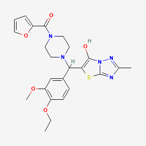molecular formula C24H27N5O5S B2913438 (4-((4-Ethoxy-3-methoxyphenyl)(6-hydroxy-2-methylthiazolo[3,2-b][1,2,4]triazol-5-yl)methyl)piperazin-1-yl)(furan-2-yl)methanone CAS No. 869344-40-1