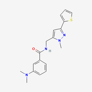 molecular formula C18H20N4OS B2913442 3-(Dimethylamino)-N-[(2-methyl-5-thiophen-2-ylpyrazol-3-yl)methyl]benzamide CAS No. 2320537-49-1