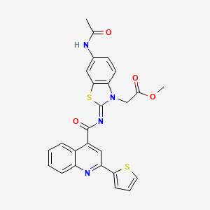Methyl 2-[6-acetamido-2-(2-thiophen-2-ylquinoline-4-carbonyl)imino-1,3-benzothiazol-3-yl]acetate