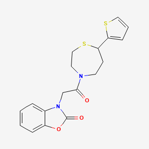 molecular formula C18H18N2O3S2 B2913460 3-(2-oxo-2-(7-(thiophen-2-yl)-1,4-thiazepan-4-yl)ethyl)benzo[d]oxazol-2(3H)-one CAS No. 1705215-93-5