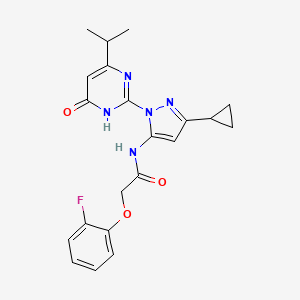 molecular formula C21H22FN5O3 B2913465 N-(3-cyclopropyl-1-(4-isopropyl-6-oxo-1,6-dihydropyrimidin-2-yl)-1H-pyrazol-5-yl)-2-(2-fluorophenoxy)acetamide CAS No. 1207044-06-1