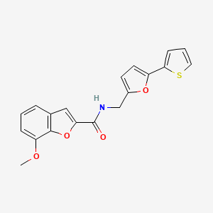 molecular formula C19H15NO4S B2913474 7-methoxy-N-((5-(thiophen-2-yl)furan-2-yl)methyl)benzofuran-2-carboxamide CAS No. 2034404-15-2
