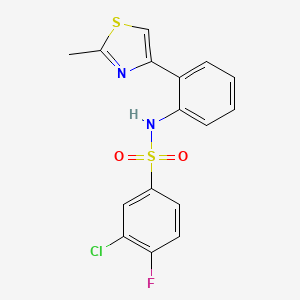 molecular formula C16H12ClFN2O2S2 B2913478 3-chloro-4-fluoro-N-(2-(2-methylthiazol-4-yl)phenyl)benzenesulfonamide CAS No. 1788678-69-2