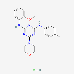 molecular formula C21H25ClN6O2 B2913494 N2-(2-甲氧基苯基)-6-吗啉基-N4-(对甲苯基)-1,3,5-三嗪-2,4-二胺盐酸盐 CAS No. 1179417-48-1