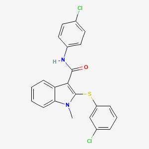 molecular formula C22H16Cl2N2OS B2913500 N-(4-chlorophenyl)-2-[(3-chlorophenyl)sulfanyl]-1-methyl-1H-indole-3-carboxamide CAS No. 478049-61-5
