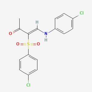 molecular formula C16H13Cl2NO3S B2913507 4-((4-Chlorophenyl)amino)-3-((4-chlorophenyl)sulfonyl)but-3-EN-2-one CAS No. 1025195-40-7