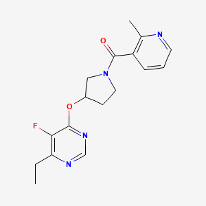 molecular formula C17H19FN4O2 B2913511 (3-((6-乙基-5-氟嘧啶-4-基)氧代)吡咯烷-1-基)(2-甲基吡啶-3-基)甲苯酮 CAS No. 2034248-95-6