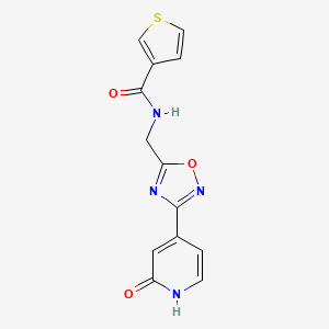 molecular formula C13H10N4O3S B2913517 N-((3-(2-oxo-1,2-dihydropyridin-4-yl)-1,2,4-oxadiazol-5-yl)methyl)thiophene-3-carboxamide CAS No. 2034349-46-5