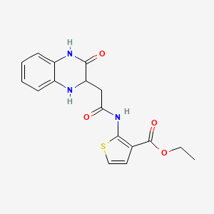 molecular formula C17H17N3O4S B2913521 Ethyl 2-{[(3-oxo-1,2,3,4-tetrahydroquinoxalin-2-yl)acetyl]amino}thiophene-3-carboxylate CAS No. 1025396-17-1