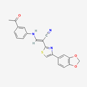 molecular formula C21H15N3O3S B2913535 (E)-3-((3-acetylphenyl)amino)-2-(4-(benzo[d][1,3]dioxol-5-yl)thiazol-2-yl)acrylonitrile CAS No. 683258-76-6