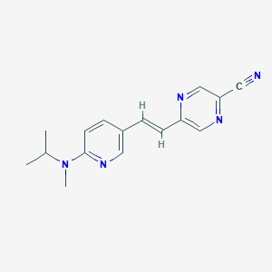 molecular formula C16H17N5 B2913537 5-[(E)-2-[6-[Methyl(propan-2-yl)amino]pyridin-3-yl]ethenyl]pyrazine-2-carbonitrile CAS No. 2094957-81-8