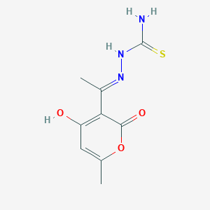 molecular formula C9H11N3O3S B2913542 [(E)-[1-(4-hydroxy-6-methyl-2-oxo-2H-pyran-3-yl)ethylidene]amino]thiourea CAS No. 1268035-69-3
