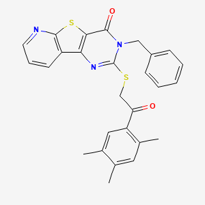 molecular formula C27H23N3O2S2 B2913549 3-苄基-2-((2-氧代-2-(2,4,5-三甲苯基)乙基)硫代)吡啶并[3',2':4,5]噻吩并[3,2-d]嘧啶-4(3H)-酮 CAS No. 1223815-02-8