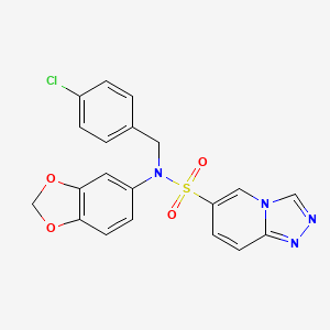molecular formula C20H15ClN4O4S B2913559 N-1,3-benzodioxol-5-yl-N-(4-chlorobenzyl)[1,2,4]triazolo[4,3-a]pyridine-6-sulfonamide CAS No. 1251655-99-8