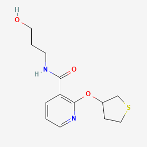 molecular formula C13H18N2O3S B2913574 N-(3-hydroxypropyl)-2-((tetrahydrothiophen-3-yl)oxy)nicotinamide CAS No. 2034362-66-6