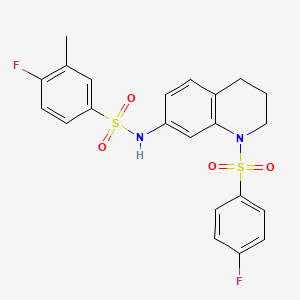 molecular formula C22H20F2N2O4S2 B2913599 4-fluoro-N-(1-((4-fluorophenyl)sulfonyl)-1,2,3,4-tetrahydroquinolin-7-yl)-3-methylbenzenesulfonamide CAS No. 951460-63-2