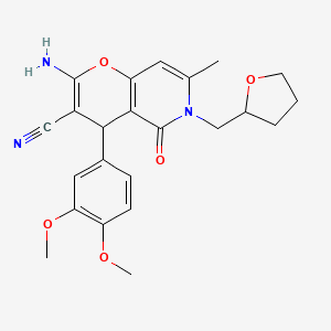 molecular formula C23H25N3O5 B2913622 2-amino-4-(3,4-dimethoxyphenyl)-7-methyl-5-oxo-6-((tetrahydrofuran-2-yl)methyl)-5,6-dihydro-4H-pyrano[3,2-c]pyridine-3-carbonitrile CAS No. 612802-29-6
