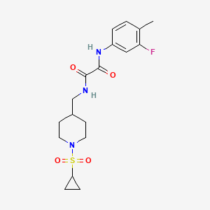 molecular formula C18H24FN3O4S B2913623 N1-((1-(环丙基磺酰基)哌啶-4-基)甲基)-N2-(3-氟-4-甲苯基)草酰胺 CAS No. 1235653-04-9