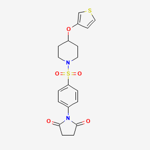 molecular formula C19H20N2O5S2 B2913646 1-(4-((4-(Thiophen-3-yloxy)piperidin-1-yl)sulfonyl)phenyl)pyrrolidine-2,5-dione CAS No. 2034365-50-7