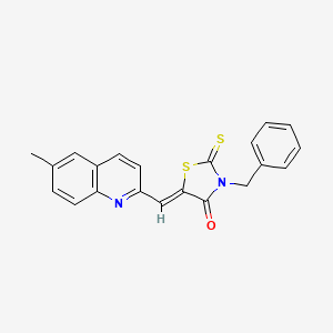 molecular formula C21H16N2OS2 B2913653 (Z)-3-benzyl-5-((6-methylquinolin-2-yl)methylene)-2-thioxothiazolidin-4-one CAS No. 941897-46-7