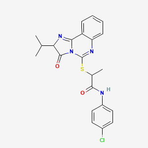 molecular formula C22H21ClN4O2S B2913663 N-(4-chlorophenyl)-2-((2-isopropyl-3-oxo-2,3-dihydroimidazo[1,2-c]quinazolin-5-yl)thio)propanamide CAS No. 1189960-90-4