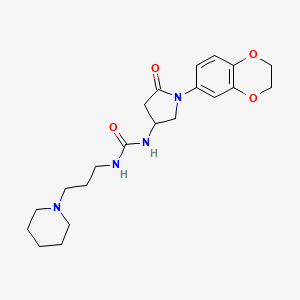 molecular formula C21H30N4O4 B2913673 1-(1-(2,3-Dihydrobenzo[b][1,4]dioxin-6-yl)-5-oxopyrrolidin-3-yl)-3-(3-(piperidin-1-yl)propyl)urea CAS No. 894041-71-5