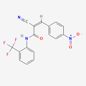molecular formula C17H10F3N3O3 B2913698 (Z)-2-Cyano-3-(4-nitrophenyl)-N-[2-(trifluoromethyl)phenyl]prop-2-enamide CAS No. 891585-58-3