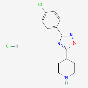 molecular formula C13H15Cl2N3O B2913700 3-(4-Chlorophenyl)-5-piperidin-4-yl-1,2,4-oxadiazole;hydrochloride CAS No. 260788-98-5