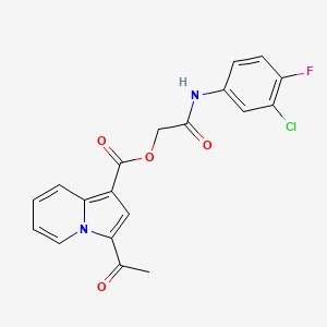 molecular formula C19H14ClFN2O4 B2913703 2-((3-Chloro-4-fluorophenyl)amino)-2-oxoethyl 3-acetylindolizine-1-carboxylate CAS No. 899998-14-2