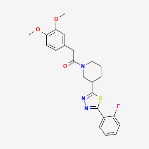 molecular formula C23H24FN3O3S B2913705 2-(3,4-Dimethoxyphenyl)-1-(3-(5-(2-fluorophenyl)-1,3,4-thiadiazol-2-yl)piperidin-1-yl)ethanone CAS No. 1219901-72-0