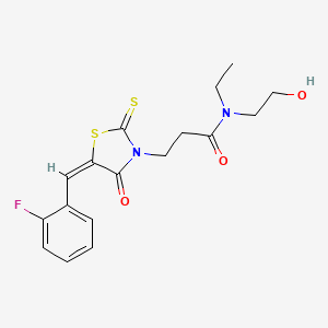 N-ethyl-3-[(5E)-5-[(2-fluorophenyl)methylidene]-4-oxo-2-sulfanylidene-1,3-thiazolidin-3-yl]-N-(2-hydroxyethyl)propanamide