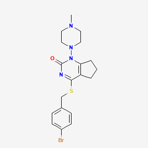 molecular formula C19H23BrN4OS B2913723 4-((4-bromobenzyl)thio)-1-(4-methylpiperazin-1-yl)-6,7-dihydro-1H-cyclopenta[d]pyrimidin-2(5H)-one CAS No. 920346-50-5