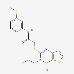 molecular formula C18H19N3O2S3 B2913733 N-[3-(methylsulfanyl)phenyl]-2-({4-oxo-3-propyl-3H,4H-thieno[3,2-d]pyrimidin-2-yl}sulfanyl)acetamide CAS No. 1252905-37-5
