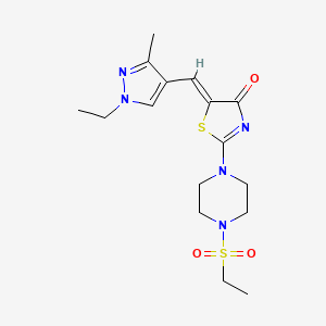 molecular formula C16H23N5O3S2 B2913748 (Z)-5-((1-ethyl-3-methyl-1H-pyrazol-4-yl)methylene)-2-(4-(ethylsulfonyl)piperazin-1-yl)thiazol-4(5H)-one CAS No. 1263038-95-4