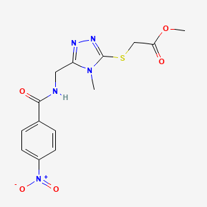 molecular formula C14H15N5O5S B2913756 Methyl 2-[[4-methyl-5-[[(4-nitrobenzoyl)amino]methyl]-1,2,4-triazol-3-yl]sulfanyl]acetate CAS No. 689749-61-9