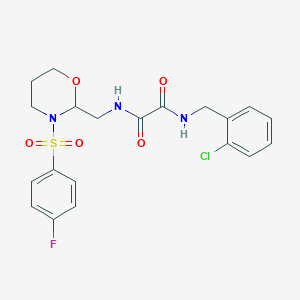 molecular formula C20H21ClFN3O5S B2913760 N1-(2-氯苄基)-N2-((3-((4-氟苯基)磺酰基)-1,3-恶唑烷-2-基)甲基)草酰胺 CAS No. 872976-31-3