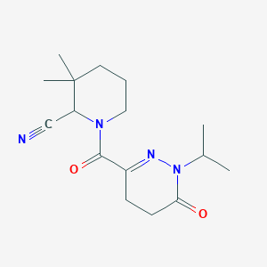molecular formula C16H24N4O2 B2913777 3,3-Dimethyl-1-(6-oxo-1-propan-2-yl-4,5-dihydropyridazine-3-carbonyl)piperidine-2-carbonitrile CAS No. 2224104-79-2