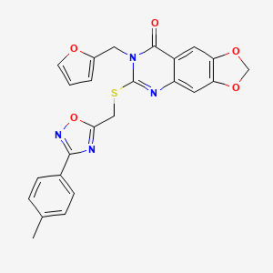 molecular formula C24H18N4O5S B2913791 7-(furan-2-ylmethyl)-6-(((3-(p-tolyl)-1,2,4-oxadiazol-5-yl)methyl)thio)-[1,3]dioxolo[4,5-g]quinazolin-8(7H)-one CAS No. 1115892-75-5