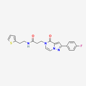 molecular formula C21H19FN4O2S B2913798 3-[2-(4-fluorophenyl)-4-oxopyrazolo[1,5-a]pyrazin-5(4H)-yl]-N-[2-(thiophen-2-yl)ethyl]propanamide CAS No. 1326905-03-6